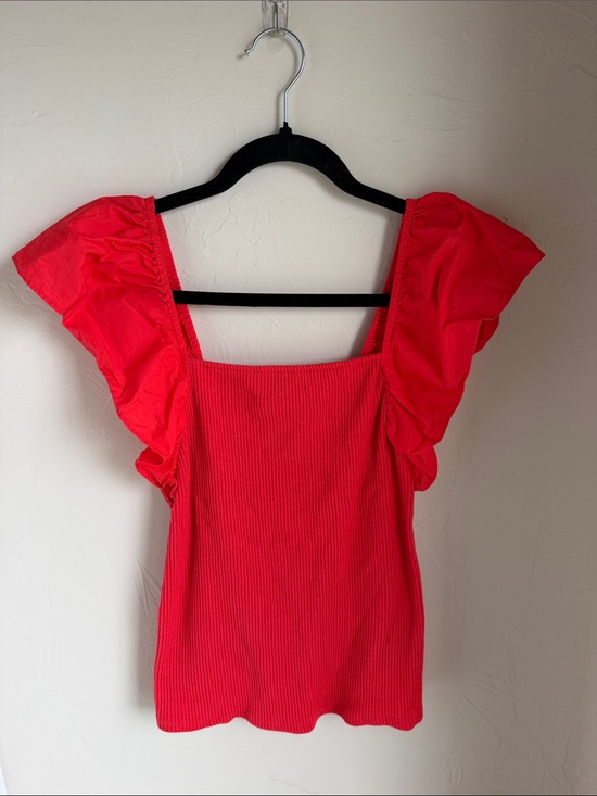 a new day Tops - a new day poppy red Square Neck Ruffle Sleeve Tank